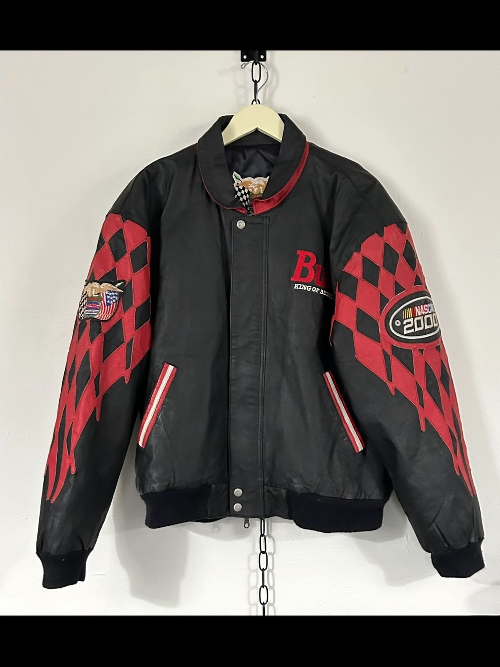 Vintage Bud King of Beers NASCAR 2000 Jeff Hamilton Rare Leather Jacket XL